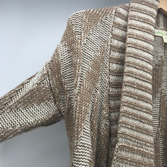 Anthropologie Staring at Stars Cardigan Sweater Womens XS Chevron Tan Ivory - Picture 5 of 9